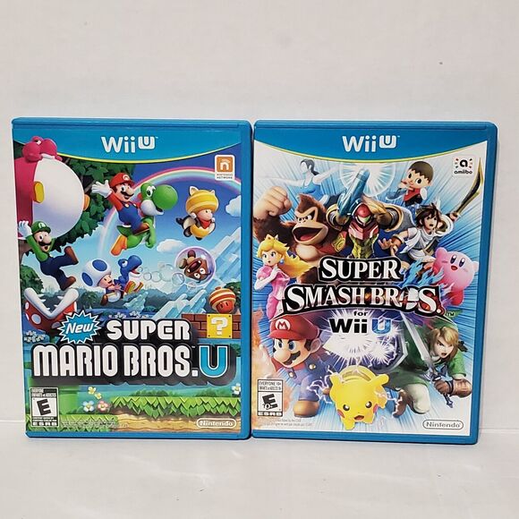 Nintendo Wii U 2x Game LOT Super Mario Bros U, Super Smash Bros Working Tested